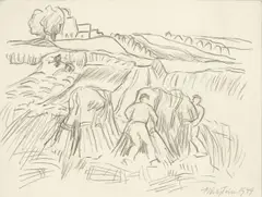 Bei der Ernte by Max Pechstein, 1949, Bleistift auf Papier (Rückseite einer Reproduktion nach einer Vedute von Francesco Guardi), sold May 2008
