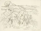 Max Pechstein, Bei der Ernte, 1949, Bleistift auf Papier (Rückseite einer Reproduktion nach einer Vedute von Francesco Guardi)
