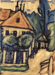 Béla Czóbel, Haus unter Bäumen, 1922, Aquarell auf Papier