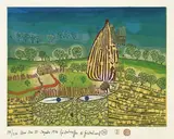 Friedensreich Hundertwasser, Gib acht wenn Du über die Prärie gehst“ / „ The Death of thousand windows, 1976, 1 Farbaquatinta mit Radierung und 1 Farbaquatinta, jeweils auf Arches-Velin