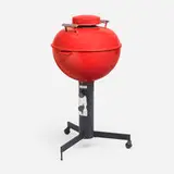 Weber-Stephen Products Co., Rare Weber Gas Kettle Grill, 1971, enameled steel, oak, plastic