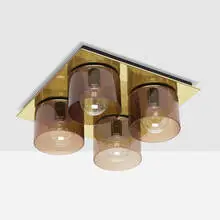 attribution Gaetano Sciolari, Ceiling lamp, c. 1975, glass, brass-plated steel, chrome-plated steel