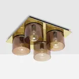 attribution Gaetano Sciolari, Ceiling lamp, c. 1975, glass, brass-plated steel, chrome-plated steel