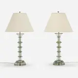 Marbro Lamp Company, Table lamps, pair, c. 1960, Murano glass, chrome-plated metal, silk