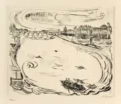 Mainlandschaft by Max Beckmann, 1918, Kaltnadel auf leicht genarbtem Velin, sold Jun 2010