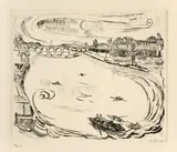 Max Beckmann, Mainlandschaft, 1918, Kaltnadel auf leicht genarbtem Velin