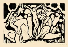 Wilhelm Morgner, Große Kreuzigung, Um 1913, Holzschnitt auf bräunlichem Papier