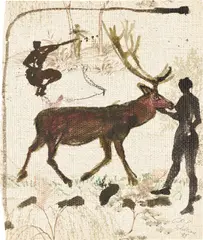 Cornelia Schleime, Ohne Titel, 1995, Tusche und Gouache auf bedruckter Tapete