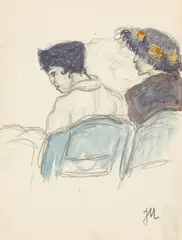 Jeanne Mammen, Ohne Titel (Zwei Frauen im Theater), Um 1910, Aquarell und Bleistift auf festem Papier