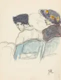 Jeanne Mammen, Ohne Titel (Zwei Frauen im Theater), Um 1910, Aquarell und Bleistift auf festem Papier