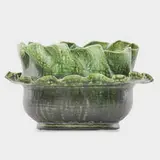 George E. Ohr, Fine ruffled vessel, deep green and yellow glaze