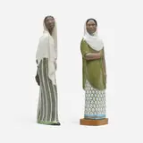 Mari Simmulson, Tall Indonesiska (Indonesian) figures, set of two, glazed stoneware, glazed stoneware mounted to wood
