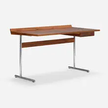 Desk by West German, c. 1970, rosewood, chrome-plated steel, sold Aug 2024
