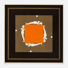 Four Figures on an Orange Square (from the Falling Man series) by Ernest Trova, 1965, screenprint in colors, sold Aug 2024