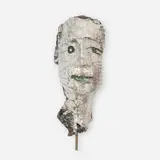 Doug Delind, Bust, c. 1980, raku-fired glazed earthenware, painted wood