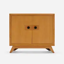 Cabinet by Paul Theodore Frankl, c. 1945, maple, enameled steel, sold Aug 2024