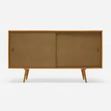 Paul McCobb, Planner Group cabinet, model 1514-9, c. 1950, maple, grasscloth on hardboard, brass