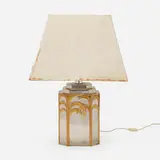 Vivai Del Sud, Table lamp, c. 1975, glazed porcelain, aluminum, linen shade