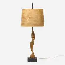 Yasha Heifetz, Table lamp, c. 1955, oak, brass, lacquered wood, paper