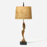 Yasha Heifetz, Table lamp, c. 1955, oak, brass, lacquered wood, paper
