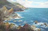 Charles Ernest Butler, A rugged coastline, oil on board