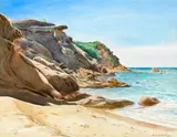 A Rocky shore by Albert Albertovich Benois, pencil and watercolour on board, offered Oct 2016