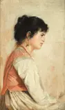 Achille Mollica, Portraits of young peasant girls, a pair, oil on panel