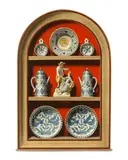 An alcove of Delftware by Clifford Harrison, oil on board, offered Oct 2016