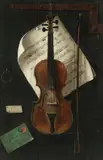 W.G. Becker, A trompe l'oeil of a violin with accoutrements, oil on canvas