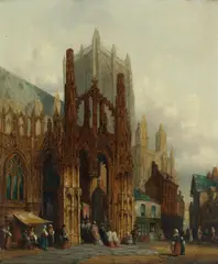 Street scenes; a pair by Rba Henry Thomas Schafer, one signed and indistinctly dated 'H. SCHAFER' (lower left); the other signed 'H. SCHAFER' (lower right), oil on canvas, sold Oct 2016