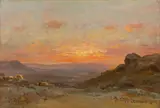 Carl Wuttke, Morgen in der Wüste bei Assuan, 1902, Öl auf Pappe