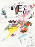 Jean Tinguely, Ohne Titel, 1972, Collage, Farbkreide, Buntstift und Kugelschreiber auf Papier (aus einem Skizzenblock)
