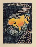 Wilhelm Morgner, Krankenhauskaspar, Um 1910, Holzschnitt, koloriert auf Japanbütten