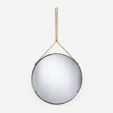 Jacques Adnet, Mirror, c. 1965, leatherette, paper cord, brass, mirrored glass