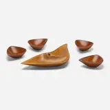 Emil Milan, Tray and four bowls, 1950, walnut, teak