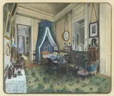 Interior scene by Emma Roberts, watercolour and bodycolour, offered Oct 2016