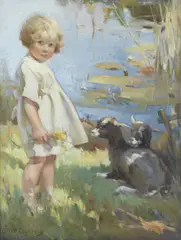 Picking daffodils by Lancelot Roberts, Sold together with an additional work by the same hand.(2), offered Oct 2016