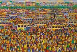 Ato Delaquis, The bus station, market day, oil on board