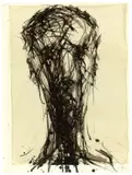 Max Uhlig, Kopf T. M., 1987, Tuschfeder auf Transparentpapier, vom Künstler auf Bütten montiert