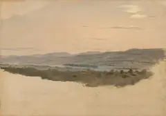 Blick auf den Rhein (bei Rüdesheim?) by Deutsch, um 1840, Öl auf Papier auf Karton, sold Oct 2018