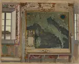 Französisch, um 1860, Wandgemälde zwischen zwei Fenstern in der Galleria delle carte geografiche in Vaticano, Öl auf Leinwand, auf Karton