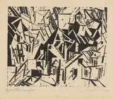 Lyonel Feininger, Sächsisches Dorf (Dorf in Sachsen), 1918, Holzschnitt auf gelblichen Seidenpapier
