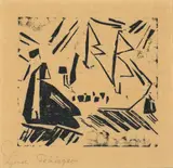 Lyonel Feininger, Marine (mit drei Segelbooten), 1924, Holzschnitt auf gelbem Seidenpapier