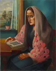 Christian Arnold, Lesende am Fenster, 1929, Öl auf Leinen
