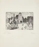 Lyonel Feininger, Sonnenaufgang (Kleinstadt), 1911, Radierung auf Japan