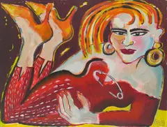 Elvira Bach, Ohne Titel (Liegende), 2002, Gouache auf Velin