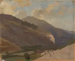 Oswald Achenbach, Landschaftsstudie, Öl auf Karton