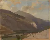 Oswald Achenbach, Landschaftsstudie, Öl auf Karton