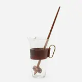 Carl Auböck III, Pitcher, model 3749 and stirrer, 1953, glass, leather, teak, brass