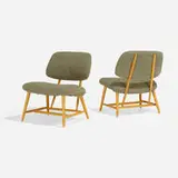 Alf Svensson, TeVe lounge chairs, pair, 1953, beech, brass, upholstery